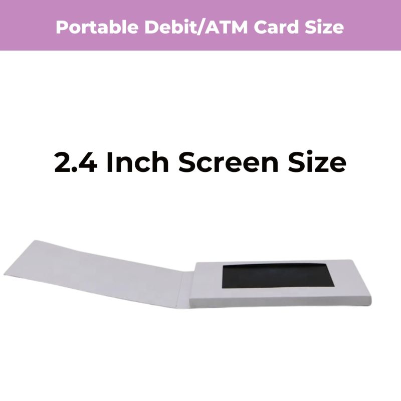 Information graphic from the Amazon listing for tinydabba Custom LCD Video Greeting Card, 2.4 inch Screen, Digital Message Display for Anniversary, Birthday, Wedding, Valentine, Visting Card
