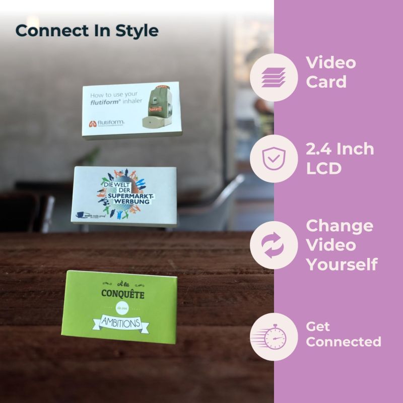 Information graphic from the Amazon listing for tinydabba Custom LCD Video Greeting Card, 2.4 inch Screen, Digital Message Display for Anniversary, Birthday, Wedding, Valentine, Visting Card