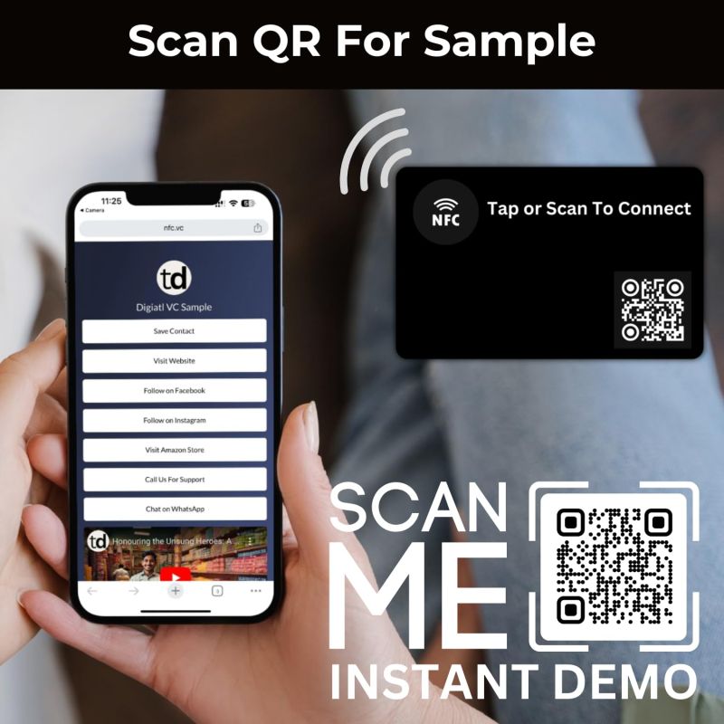 Information graphic from the Amazon listing for tinydabba NFC & QR-Enabled Business Card