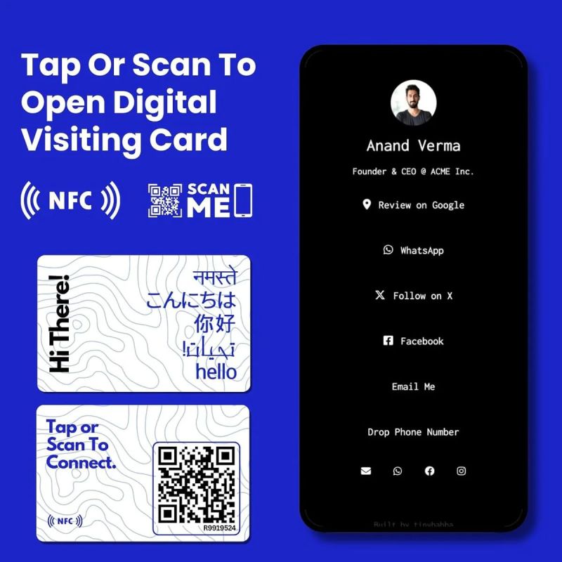 Information graphic from the Amazon listing for tinydabba NFC & QR-Enabled Business Card