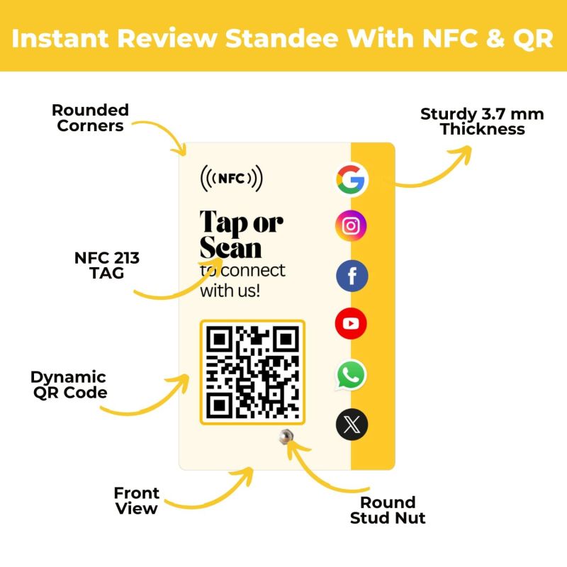 Information graphic from the Amazon listing for tinydabba Review Standee