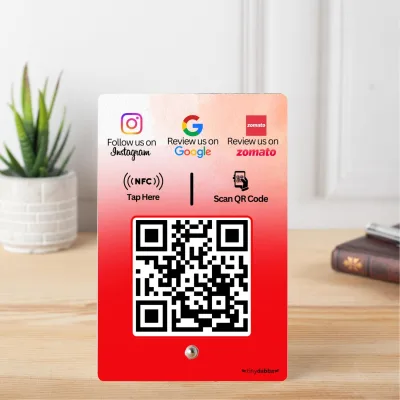 tinydabba Review + Instagram + Zomato 3-in-1 combo NFC Standee with QR Code, from the Amazon listing