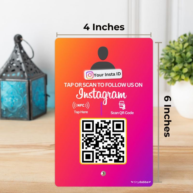 Information graphic from the Amazon listing for tinydabba Custom Instagram Review NFC Standee with QR Code