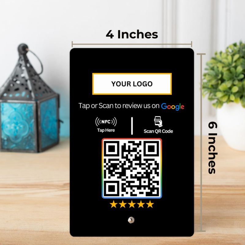Information graphic from the Amazon listing for tinydabba Custom Review NFC Standee with QR Code