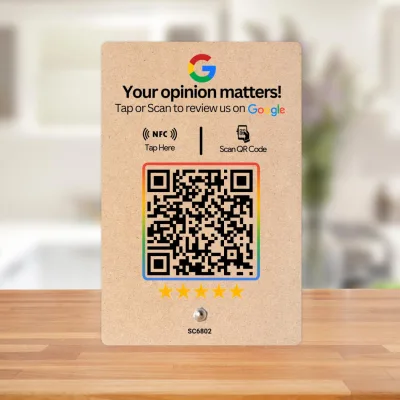 tinydabba Wooden Review NFC Standee with QR Code, from the Amazon listing
