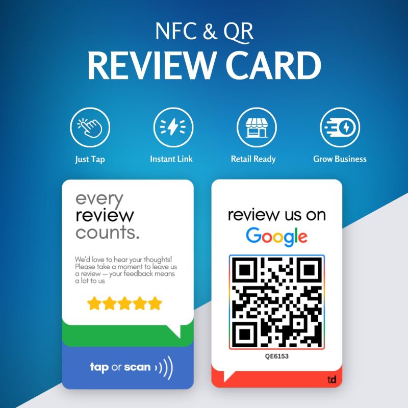 Information graphic from the Amazon listing for tinydabba NFC & QR Tap or Scan Feedback Card for Business