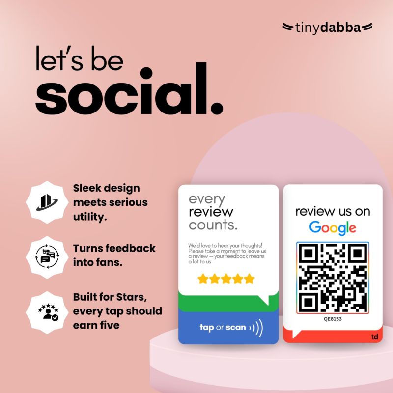 Information graphic from the Amazon listing for tinydabba NFC & QR Tap or Scan Feedback Card for Business