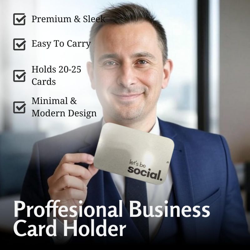 Information graphic from the Amazon listing for tinydabba Metal Visiting Card Holder