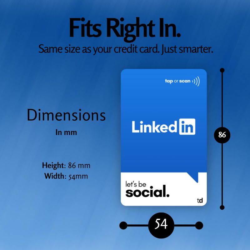 Information graphic from the Amazon listing for tinydabba LinkedIn Card