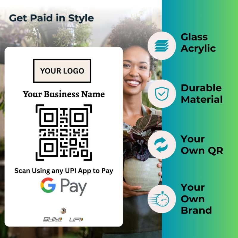 Information graphic from the Amazon listing for tinydabba UPI Payment Standee