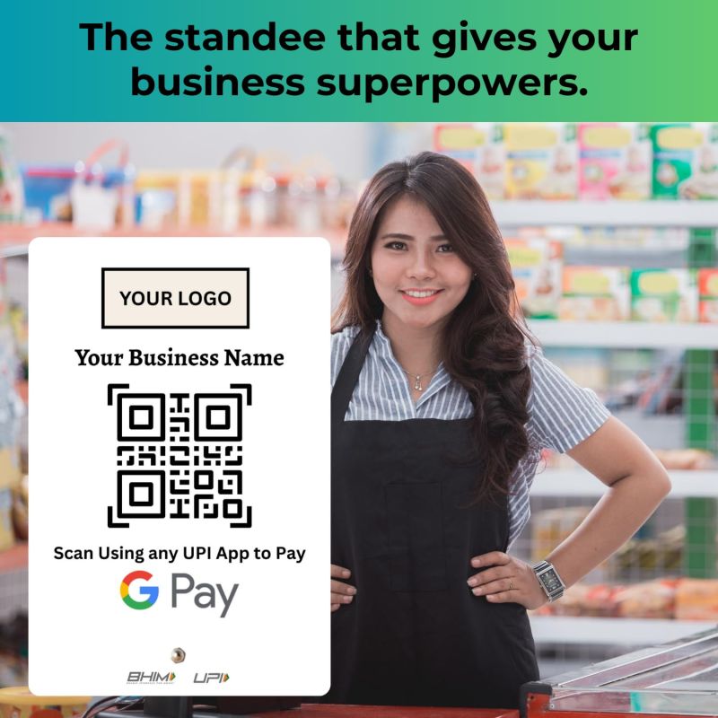 Information graphic from the Amazon listing for tinydabba UPI Payment Standee