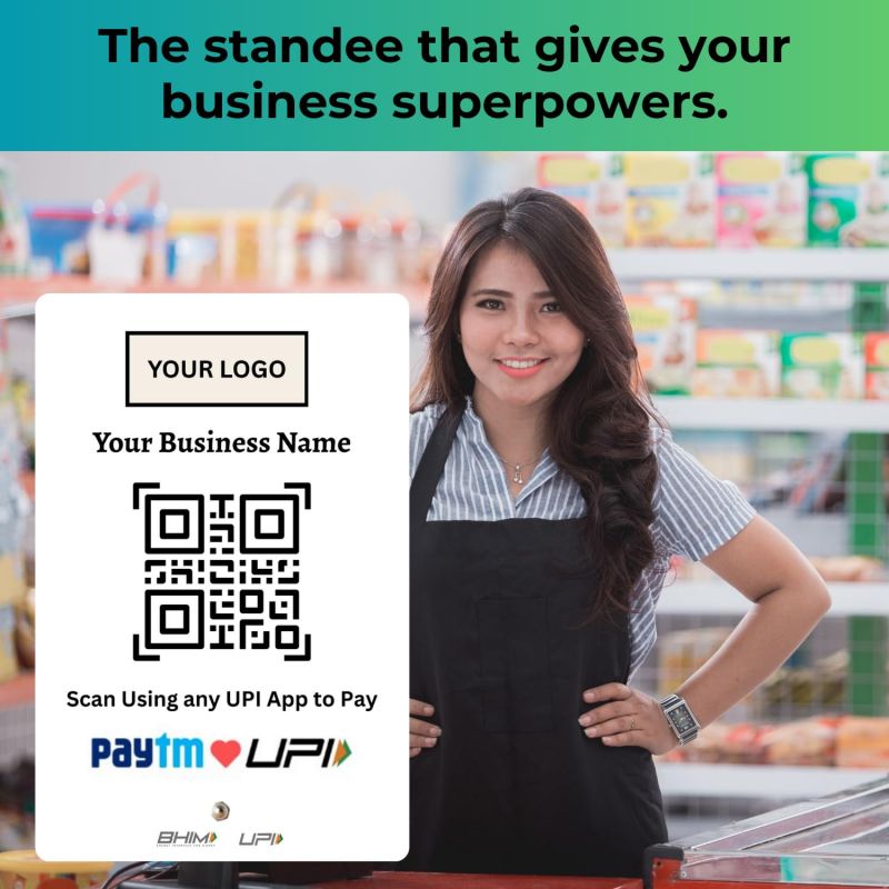 Information graphic from the Amazon listing for tinydabba UPI Payment Standee