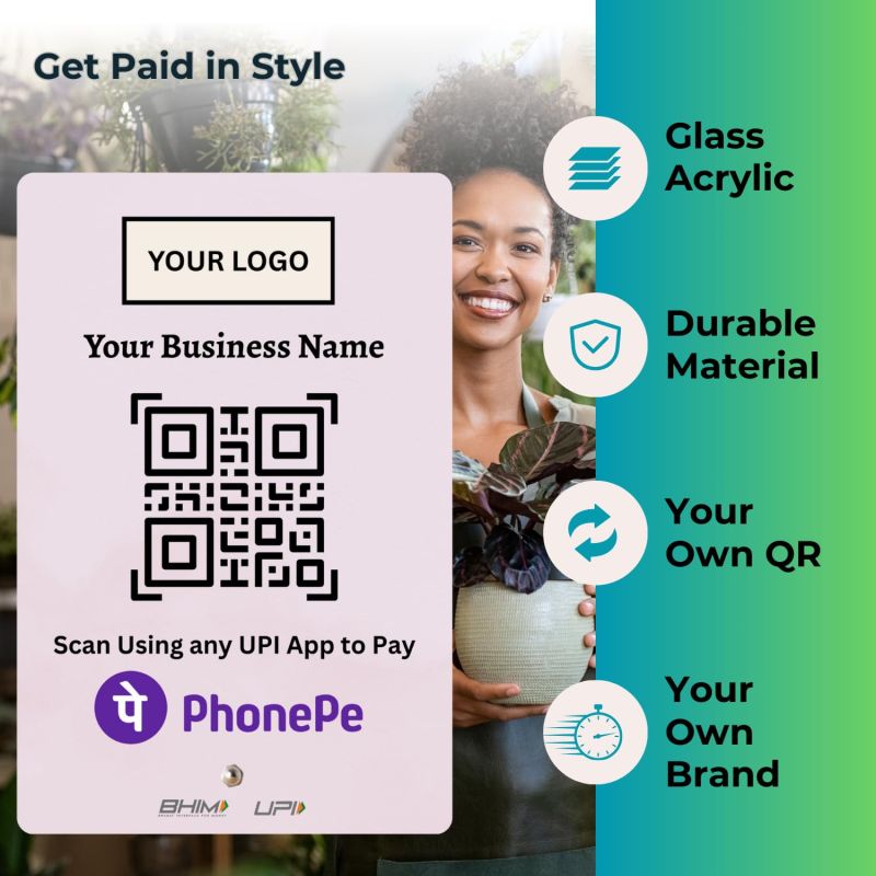 Information graphic from the Amazon listing for tinydabba UPI Payment Standee