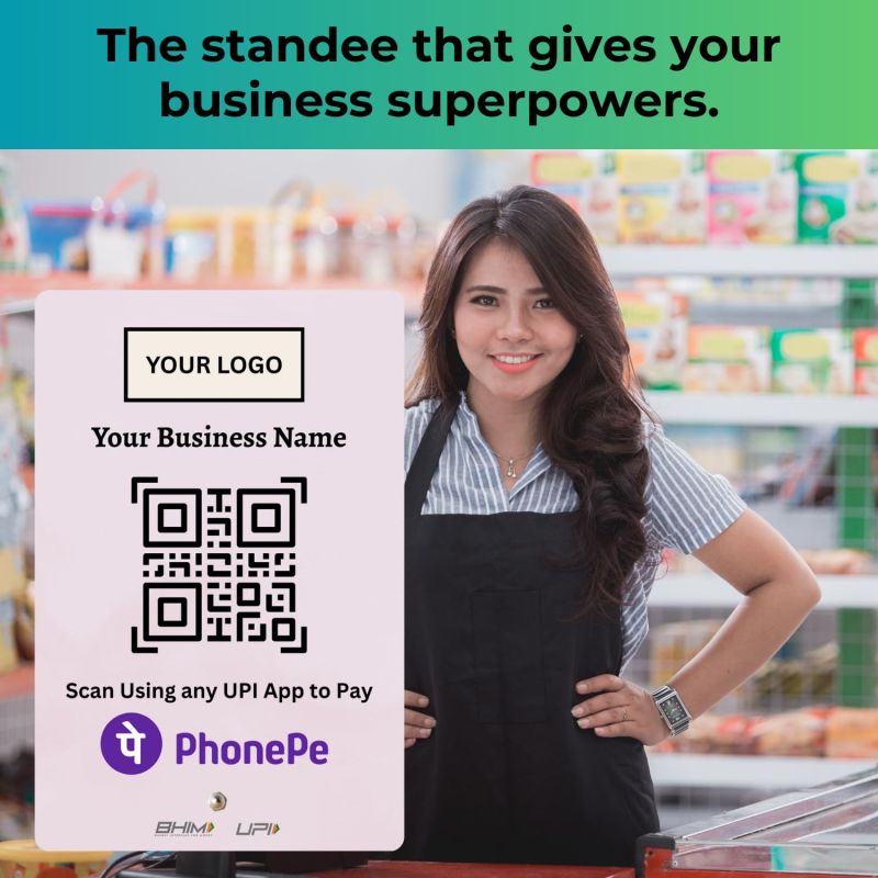 Information graphic from the Amazon listing for tinydabba UPI Payment Standee