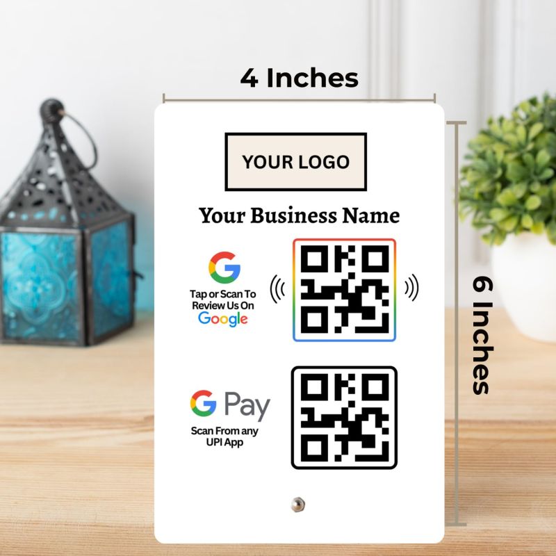 Information graphic from the Amazon listing for tinydabba Combo Standee for Review & UPI Payment