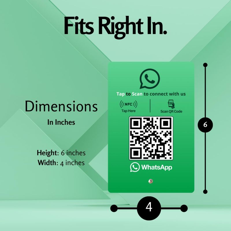 Information graphic from the Amazon listing for tinydabba WhatsApp Standee with NFC & QR Code
