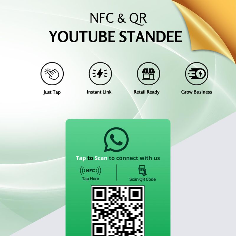 Information graphic from the Amazon listing for tinydabba WhatsApp Standee with NFC & QR Code