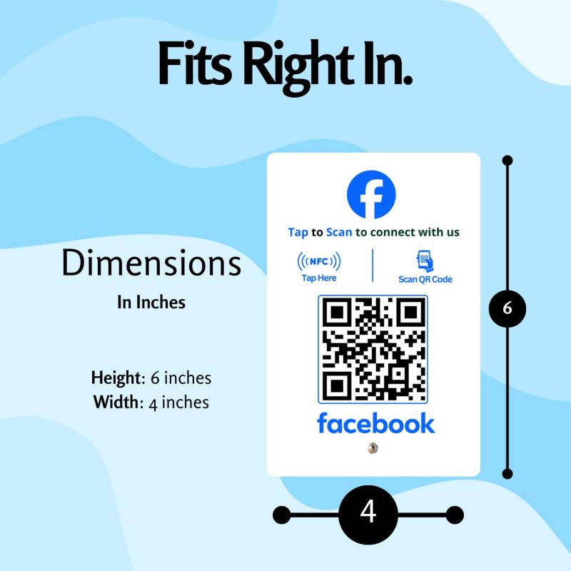 Information graphic from the Amazon listing for tinydabba Facebook Standee with NFC & QR Code