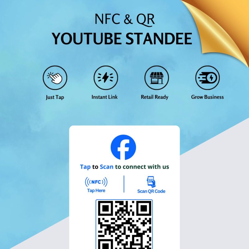 Information graphic from the Amazon listing for tinydabba Facebook Standee with NFC & QR Code