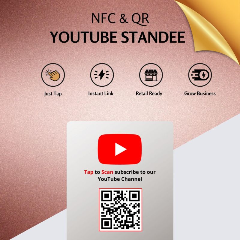 Information graphic from the Amazon listing for tinydabba YouTube Standee with NFC & QR Code