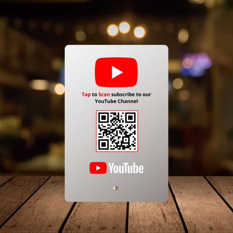 Information graphic from the Amazon listing for tinydabba YouTube Standee with NFC & QR Code