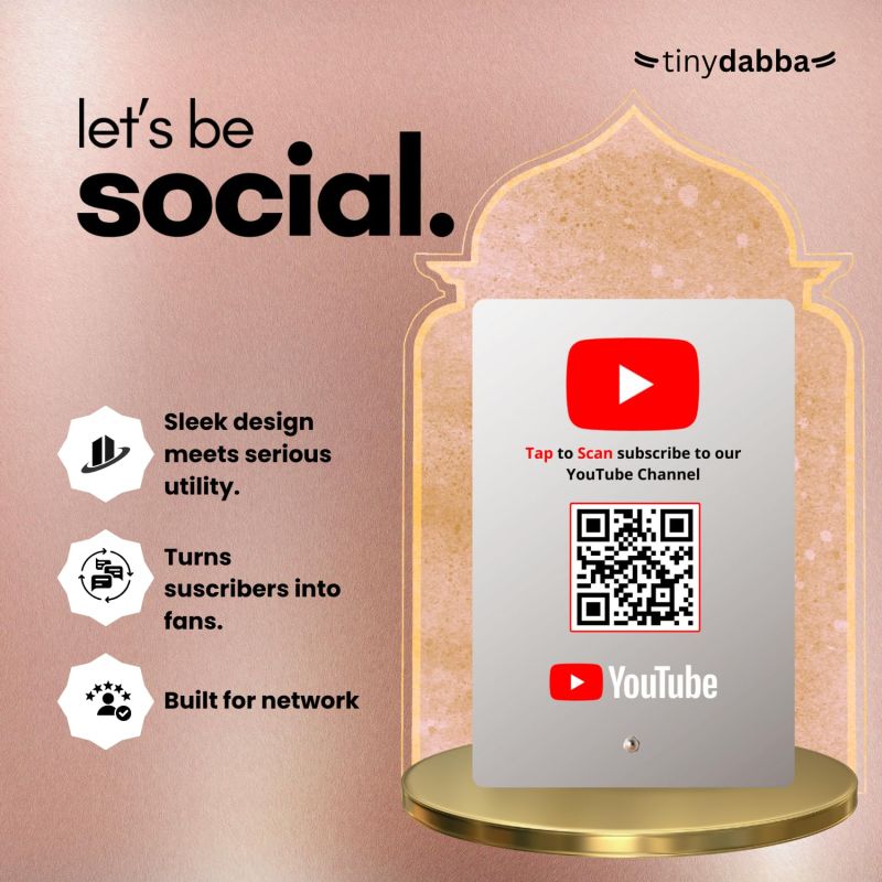 Information graphic from the Amazon listing for tinydabba YouTube Standee with NFC & QR Code