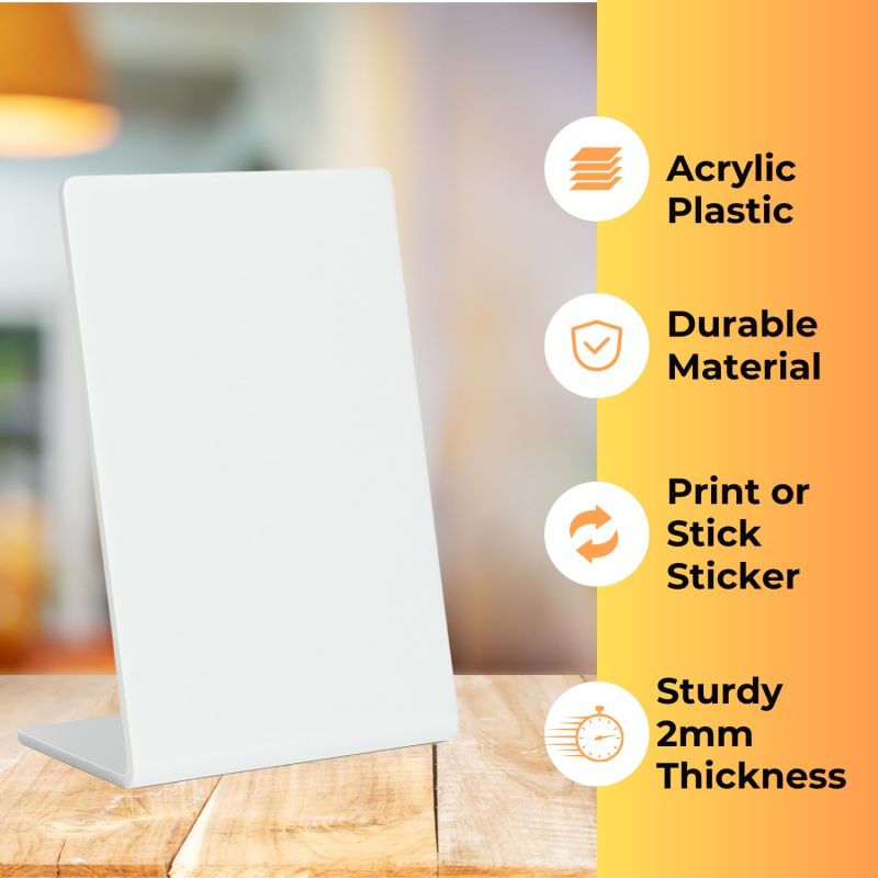 Information graphic from the Amazon listing for tinydabba 4x6 inch white acrylic QR standee