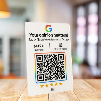 tinydabba 2mm acrylic NFC and QR review standee for review, from the Amazon listing