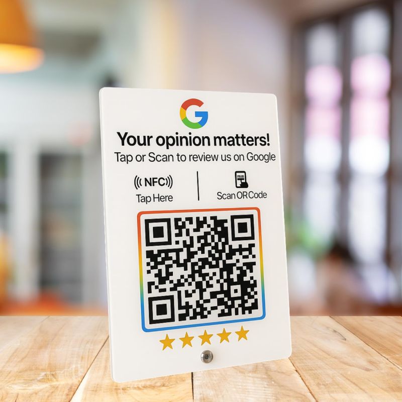 tinydabba 2mm acrylic NFC and QR review standee for review