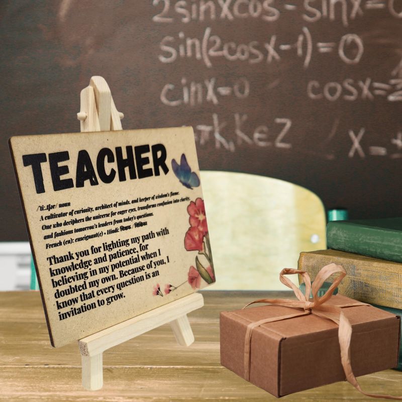 Information graphic from the Amazon listing for tinydabba Wooden Definition Plaque with Easel