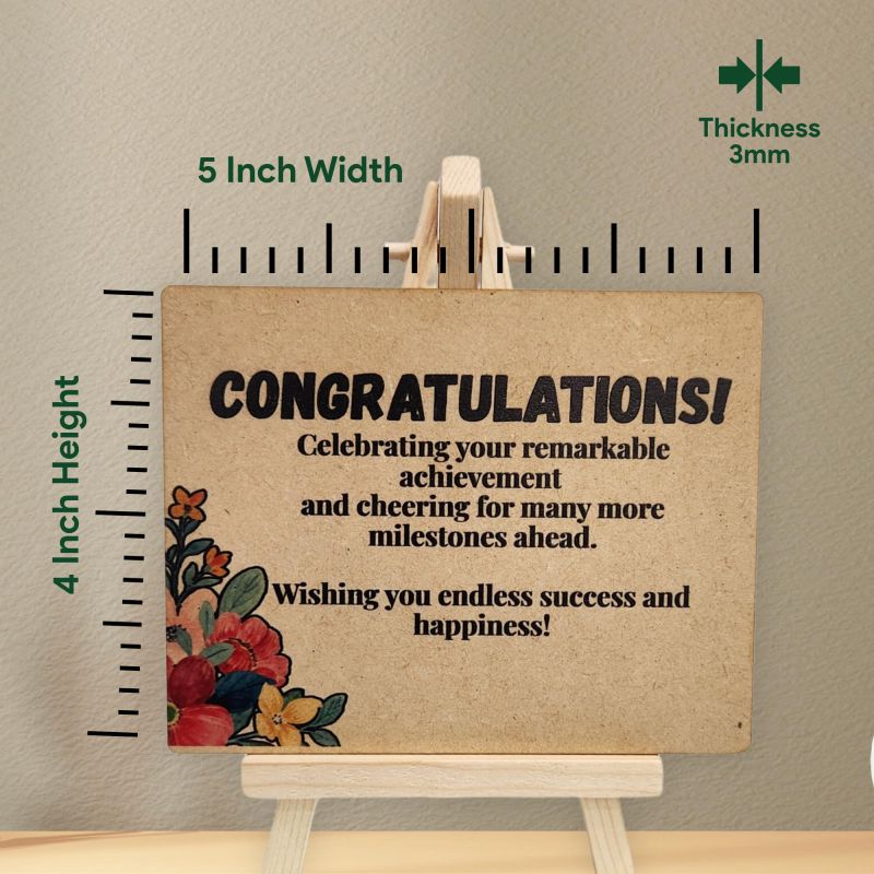 Information graphic from the Amazon listing for tinydabba Wooden Congrats Plaque with Easel