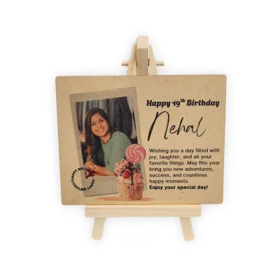 tinydabba Wooden Happy Birthday Plaque with Easel, from the Amazon listing