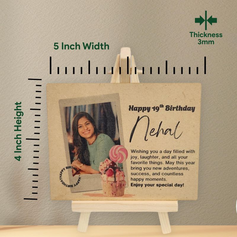 Information graphic from the Amazon listing for tinydabba Wooden Happy Birthday Plaque with Easel