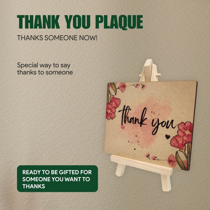 Information graphic from the Amazon listing for tinydabba Wooden Thank You Plaque with Easel