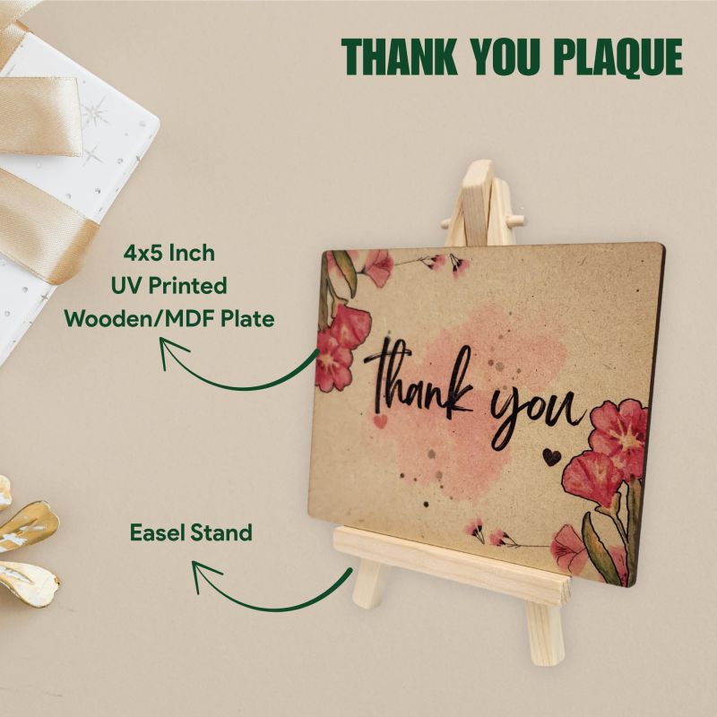 Information graphic from the Amazon listing for tinydabba Wooden Thank You Plaque with Easel