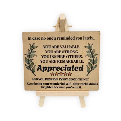 tinydabba Wooden Inspirational Desk Plaque with Easel, from the Amazon listing