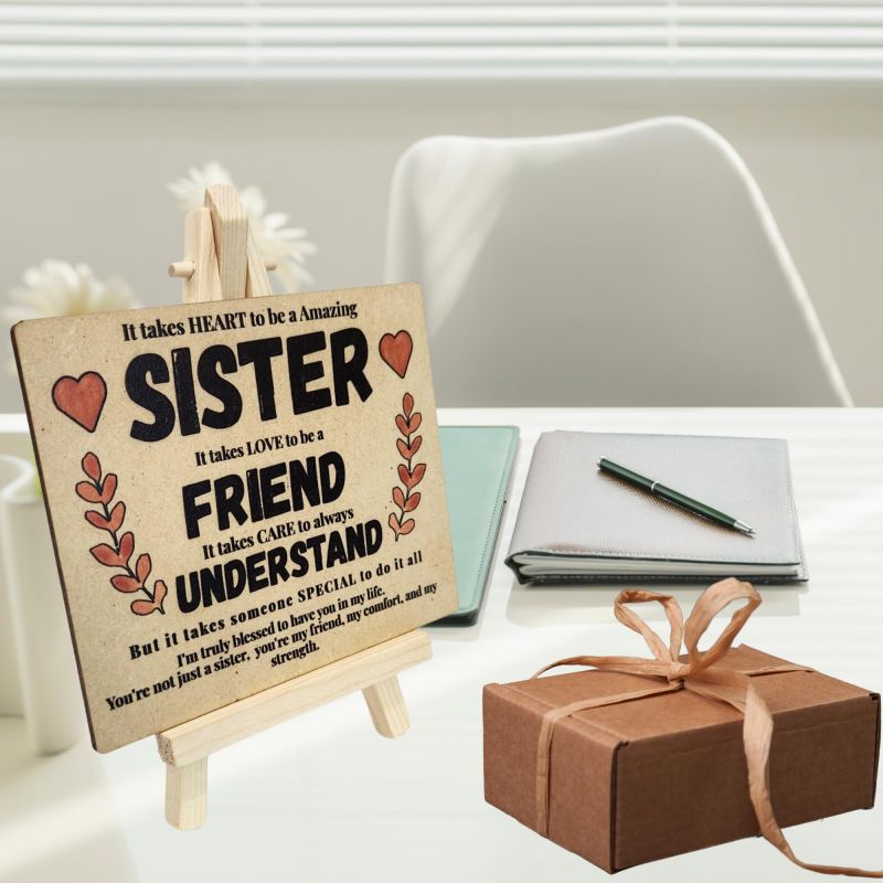 Information graphic from the Amazon listing for tinydabba Wooden Desk Plaque with Easel