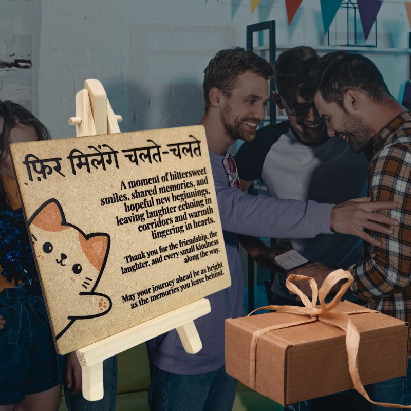Information graphic from the Amazon listing for tinydabba Wooden Farewell Plaque with Easel