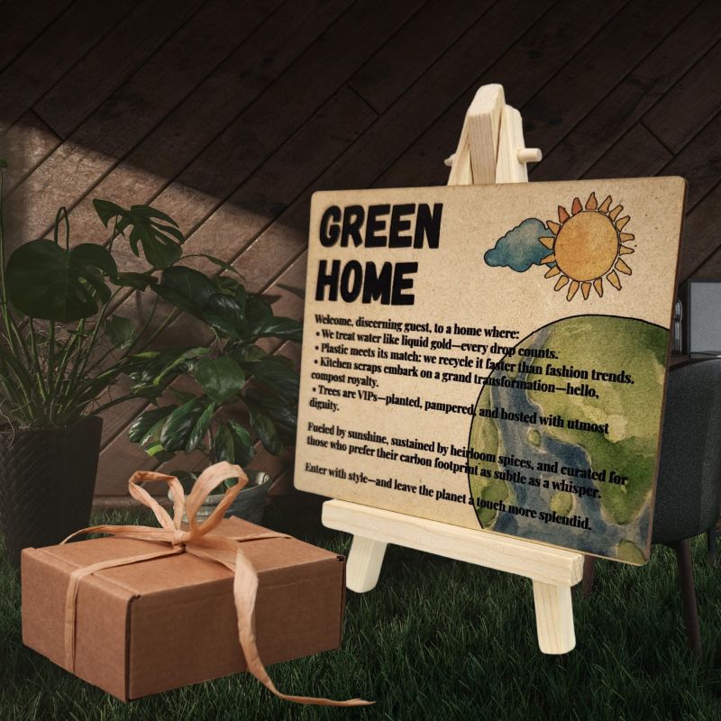Information graphic from the Amazon listing for tinydabba Wooden Green Home Plaque with Easel