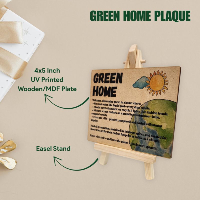 Information graphic from the Amazon listing for tinydabba Wooden Green Home Plaque with Easel