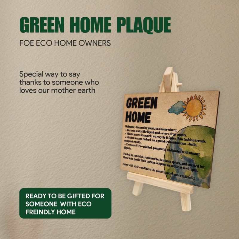 Information graphic from the Amazon listing for tinydabba Wooden Green Home Plaque with Easel