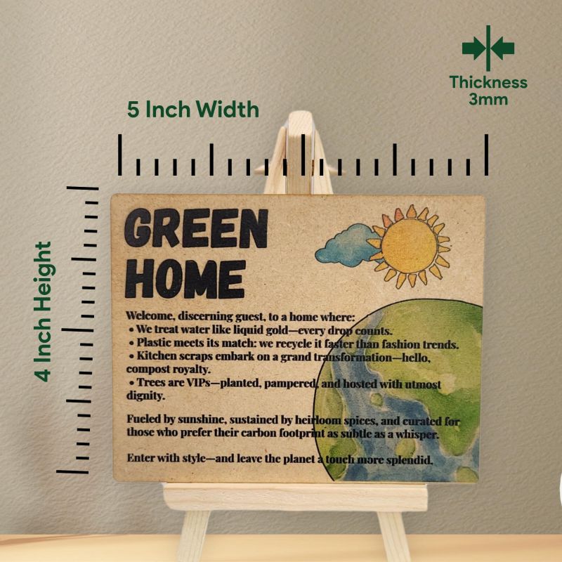 Information graphic from the Amazon listing for tinydabba Wooden Green Home Plaque with Easel