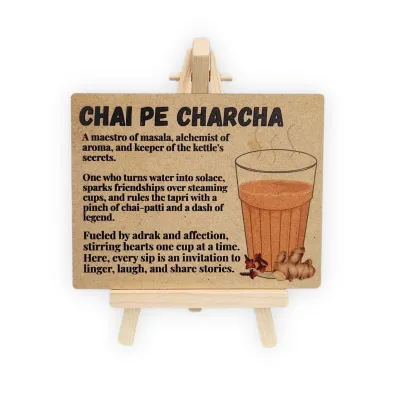 tinydabba Wooden Chai Pe Charcha Plaque with Easel, from the Amazon listing