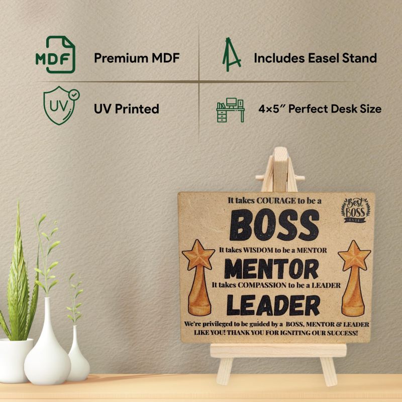 Information graphic from the Amazon listing for tinydabba Wooden Desk Plaque with Easel