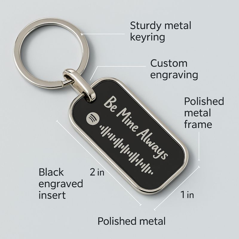 Information graphic from the Amazon listing for tinydabba Custom Spotify Code Metal Keychain