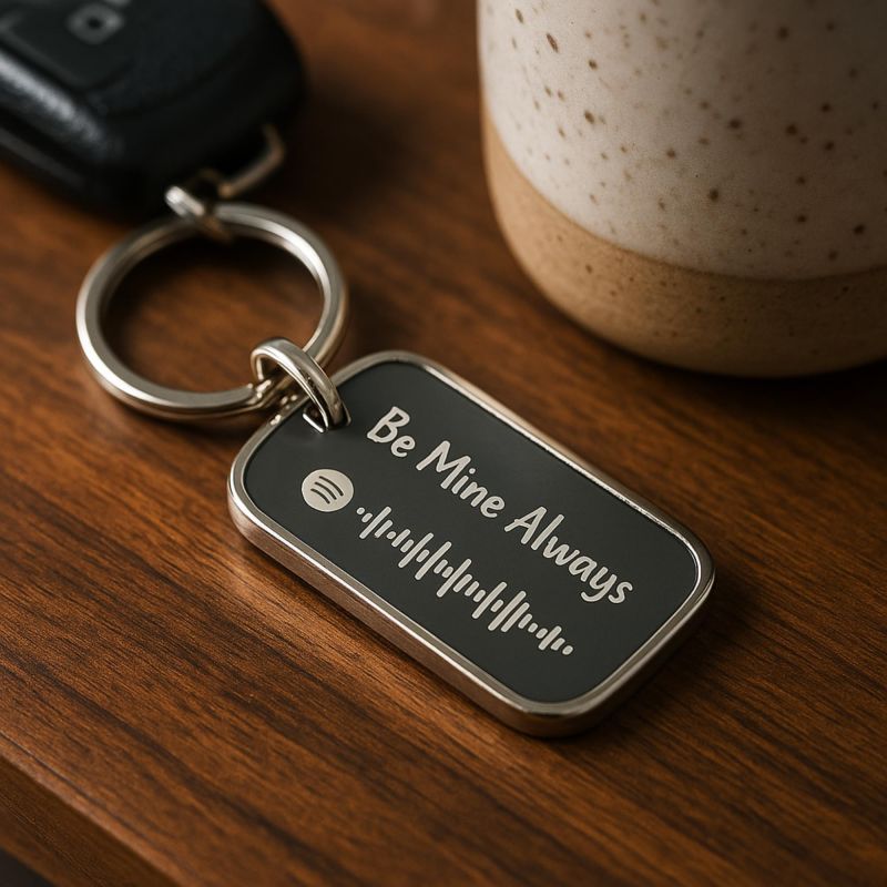 Information graphic from the Amazon listing for tinydabba Custom Spotify Code Metal Keychain