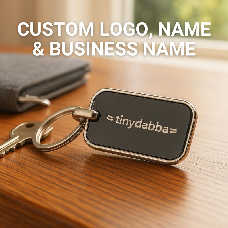 Information graphic from the Amazon listing for tinydabba Custom Engraved Metal Keychain