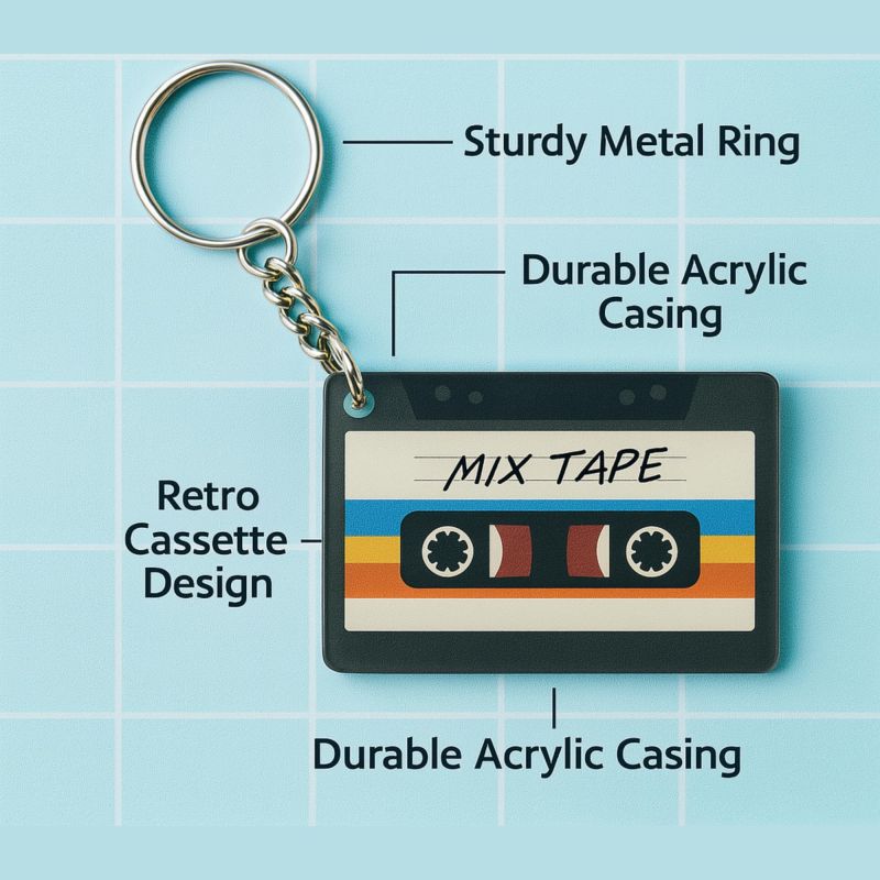 Information graphic from the Amazon listing for tinydabba NFC Mixtape Keychain
