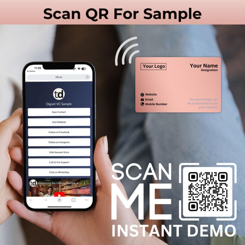 Information graphic from the Amazon listing for tinydabba NFC & QR-Enabled Business Card