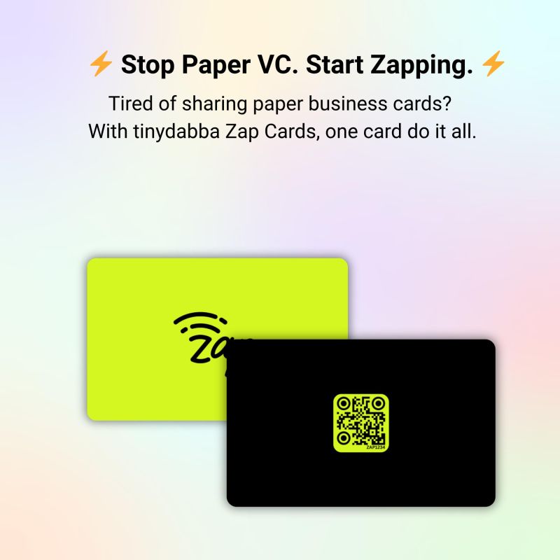 Information graphic from the Amazon listing for tinydabba Zap NFC Smart Digital Business Card